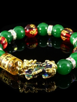 สร้อยข้อมือ"ปี่เซี๊ยะ 5 ธาตุ" หินมงคลหยกจักรพรรดิ์ สีเขียวเข้ม