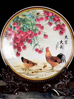 จานเซรามิกมงคลเขียนลายจีนโบราณ สำหรับตั้งโชว์ ปรับฮวงจุ้ยบ้าน โต๊ะทำงาน/ขนาด 26/35.5 cm.