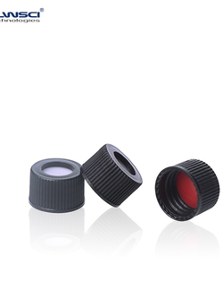 13-425 Black Closed Top PP Cap (C0000455) + 13-425 Red PTFE/White Silicone Septa 1mm Thick.(100ชิ้น/แพ็ค)
