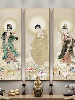 #ภาพวาดสไตล์จีนร่วมสมัยชุด 3 ชิ้น /1 ชิ้น กรอบหนา 3 cm. ขนาด 40x120 cm. /ไม่มีกระจก