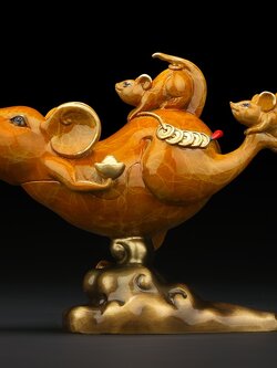 หนูขนเงินเข้าบ้าน ทองเหลืองลงสี เครื่องประดับปรับฮวงจุ้ยเสริมดวงการเงิน การค้า