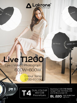 Live T1200 Dual Colour Sunlight Set 1200 Watts ชุดไฟสำหรับไลฟ์ 1200 วัตต์ 2700 - 6500K รีวิว สอน ถ่ายวีดีโอ หนังสั้น ถ่ายภาพ ไฟสอนออนไลน์ รีวิวอาหาร รีวิวเครื่องสำอางค์ สอนโยคะนำกิจกรรม