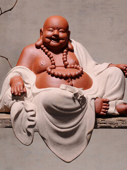 พระสังกัจจายน์ดินเผาเซรามิกสไตล์จีน อรหันต์แห่งความอุดมสมบูรณ์ จากมณฑลซานตง ประเทศจีน