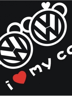 car-006 Volkswagen Bear I Love My Car sticker/ สติ๊กเกอร์ติดรถ ลาย I love my car 16x10 cm (สีดำหัวใจแดง,สีขาวหัวใจแดง))