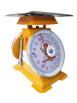 เครื่องชั่งสปริง ตราฝาแฝด ตัวถังเหล็ก พิกัด 15 กก. จานแบน
