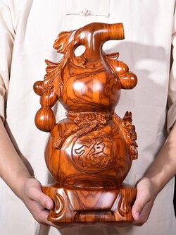 เถาน้ำเต้าเรียกทรัพย์ไม้มะฮอกกานี เครื่องประดับปรับฮวงจุ้ยเสริมความมั่งคั่งร่ำรวย /สูง 50 cm.