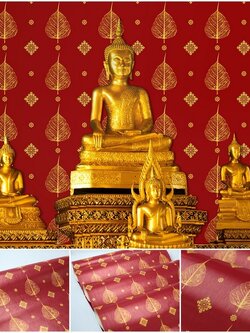 วอลเปเปอร์ลายไทย ลายใบโพธิ์ สีแดง