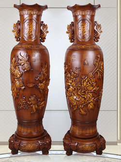 แจกันจีนงานเรซิ่นลายไม้แกะสลักลายเหมือนจริง (ขนาดใหญ่)