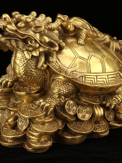 Wangmei Kaiguang เต่ามังกรเหยียบเงิน (สัตตะโลหะ) ปรับฮวงจุ้ยการเงิน (นำเข้าจากประเทศจีน)