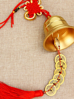 โมบายระฆังทองเหลือง+เหรียญเงินหยวนมงคล ขับไล่สิ่งชั่วร้าย