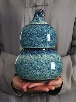 โถน้ำเต้าเซรามิกคุณภาพสูง สำหรับใส่ใบชา ของแห้งต่างๆ ขนาด 21.5 และ 16.3 cm.