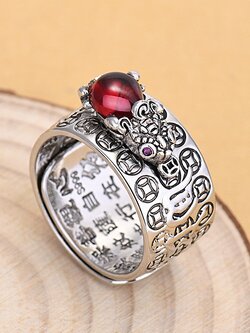 แหวนปี่เซี๊ยะเรียกทรัพย์ ปี่เซี๊ยะหลังฝังทับทิม แหวนมงคล จากฮ่องกง ขนาดฟรีไซส์ ปรับได้