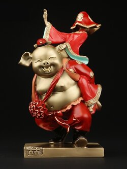 ตุ๊กตา"ตือโป๊วก่าย"แบกเจ้าสาว สำหรับงานมงคล ตุ๊กตาทองเหลืองลงสีขนาดสูง 23 cm.