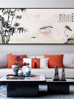 #ภาพวาดธรรมชาติสไตล์จีน รูปแบบร่วมสมัย ขนาด 50x125 cm. กรอบรอยไม่มีกระจก