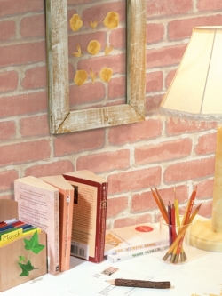 DBS-02 Wallpaper Sticker วอลล์เปเปอร์ไวนิล แบบมีกาวในตัวลายอิฐส้มอ่อนพาสเทล หน้ากว้าง 100 cm