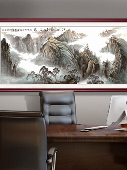 #ภาพวาดพู่กันจีน ภาพวิวภูเขา,น้ำตก, พร้อมกระจก,กรอบไม้(คละสี) ขนาด 60x120 cm.