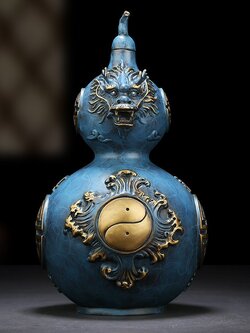 น้ำเต้าเรียกทรัพย์เนื้อทองเหลืองลงสี เครื่องประดับปรับฮวงจุ้ยเสริมทรัพย์ เสริมการเงิน