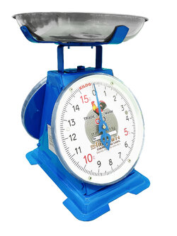 เครื่องชั่งสปริง ตราไก่สามห่วง ตัวถังเหล็ก พิกัด 15 กก. จานลึก