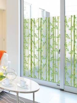 HBG-36020 สติ๊กเกอร์ฝ้าติดกระจกลายต้นไผ่สีเขียว Window sheet หน้ากว้าง 92 cm
