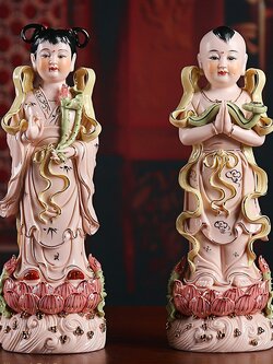 ตุ๊กตากุมารทอง"กิมท้ง" และกุมารีหยก"เง็กนึ้ง" ลูกศิษย์พระโพธิสัตว์กวนอิม เซรามิกเนื้อหยกคุณภาพสูง