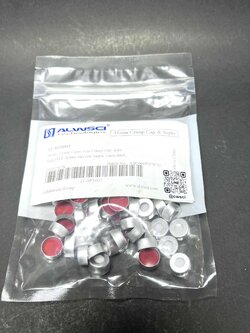 SILVER, 11mm Open Top Crimp Cap with Red PTFE/White Silicone Septa (100ชิ้น/แพ็ค)
