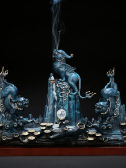 ภูเขาปี่เซี๊ยะเฝ้าแก้วสารพัดนึก Lucky Pixiu ทองเหลืองลงสีคุณภาพสูง สุขสมหวังทุกประการ