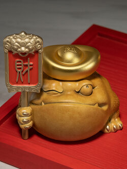 #คางคกเศรษฐี (กิมเซียมซู) รูปแบบร่วมสมัย งานทองเหลืองทำสีคุณภาพสูง ปรับฮวงจุ้ยการเงิน ดึงดูดโชคลาภ