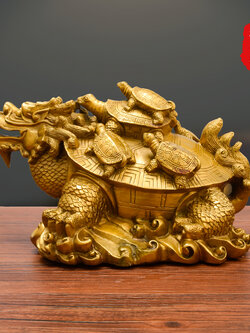 เต่าหัวมังกรมงคลทองเหลือง เครื่องประดับปรับฮวงจุ้ยเสริมดวงการเงิน การค้า