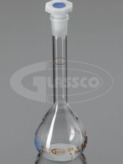 ขวดปรับปริมาตรสีใส Volumetric Flask with PP Stopper Amber scale Class AS with Batch Certificate