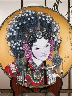 จานเซรามิกมงคลเขียนลายจีนโบราณ สำหรับตั้งโชว์ ปรับฮวงจุ้ยบ้าน โต๊ะทำงาน/ขนาด 25 cm.