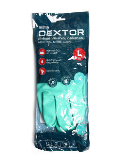 ถุงมือไนไตรกันสารเคมี สีเขียว Dextor ไซส์ L ยาว 13"