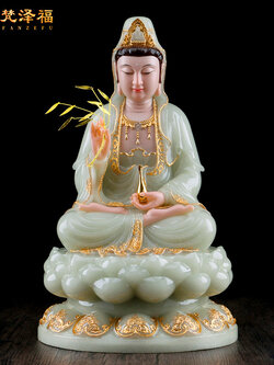 องค์พระโพธิสัตว์กวนอิม รูปแกะสลักจากหินหยกธรรมชาติ งานช่างฝีมือชาวจีนแท้