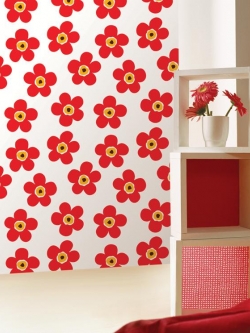 HEM-07 Wallpaper วอลล์เปเปอร์ไวนิล แบบมีกาวในตัว ลายดอกไม้สีแดง หน้ากว้าง 50 cm