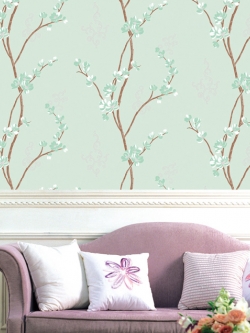 GP-11055 Wallpaper Vinyl วอลล์เปเปอร์แบบมีกาวในตัว ลายต้นเชอรี่พื้นเขียว หน้ากว้าง 100 cm