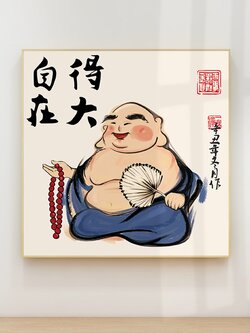 #ภาพวาดสไตล์จีนร่วมสมัย กรอบหนา 3 cm. ขนาด 40x40 cm. /ไม่มีกระจก