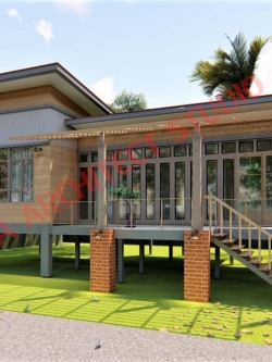 แบบบ้านชั้นเดียวยกพื้นสูง สไตล์รีสอร์ท NA-102 ขนาด 110 ตร.ม 1 ห้องนอน 1 ห้องน้ำ
