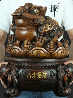 #คางคกสามขาคาบเหรียญ(กิมเซียมซู)เรซิ่นลายไม้ ให้โชคลาภด้านเงินทอง