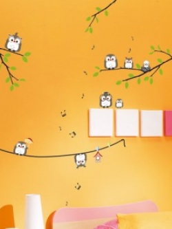 KRS-0109 Wall Sticker Owl's family วอลล์สติ๊กเกอร์ลายครอบครัวนกฮูก ขนาดแผ่น 35x50 cm