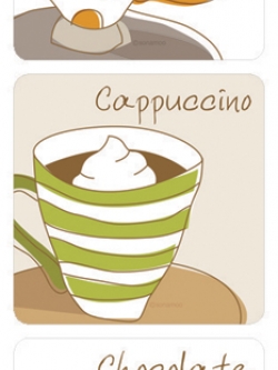 SM-148 Deco Sticker สติ๊กเกอร์ใส สำหรับตกแต่งกระเบื้องครัว ห้องน้ำ / 1 ชุดมี 6 แผ่น / ลายชุดกาแฟ