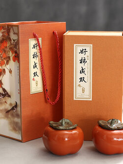 กระปุกใบชาลูกพลับผลไม้มงคล สำหรับใส่ใบชา ของแห้งต่างๆ /ชุด 2 ผล พร้อมกล่อง