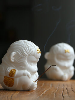ตุ๊กตาเซรามิกปักธูป พร้อมกล่องและแท่นวาง