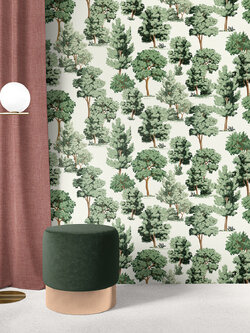 วอลล์เปเปอร์ลายต้นไม้ สีเขียว 7736