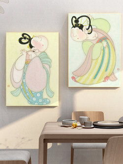 #ภาพวาดสไตล์จีนร่วมสมัย กรอบหนา 3 cm. ขนาด 40x60 cm. /ไม่มีกระจก