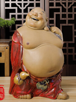 พระสังกัจจายน์เนื้อดินเผา,เซรามิกสไตล์จีน อรหันต์แห่งความอุดมสมบูรณ์ สูง 43 cm.