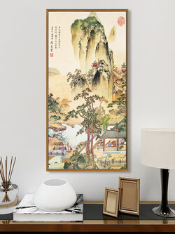 #ภาพวาดภูมิทัศน์จีน สำหรับแต่งบ้านปรับฮวงจุ้ย พร้อมกรอบ (ไม่มีกระจก) ขนาด 60x120 cm.