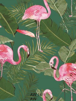 วอลล์เปเปอร์ลายใบไม้ ฟามิงโก สีเขียว aw14-1
