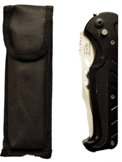 มีดสปริง มีดพับ ขนาด 9.5 นิ้ว (24.2 ซม.) มีปุ่มล็อคใบมีด พร้อมซองไนล่อนสำหรับเก็บมีด