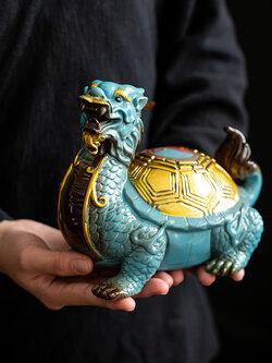 #เต่าหัวมังกรเซรามิก สัตว์เทพมหามงคลเรียกทรัพย์เสริมดวง,แก้ฮวงจุ้ย,ป้องกันภัย (15.5x19.5 cm.)