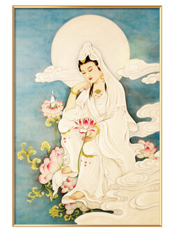 #ภาพวาดพระโพธิสัตว์กวนอิม สไตล์จีนร่วมสมัย กรอบหนา 3 cm. ขนาด 70x90 cm.