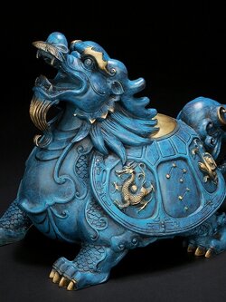 เต่าหัวมังกรมงคลทองเหลืองลงสี เครื่องประดับปรับฮวงจุ้ยเสริมดวงการเงิน การค้า